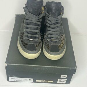 Jimmy Choo Black and Leopard High-Top Sneakers